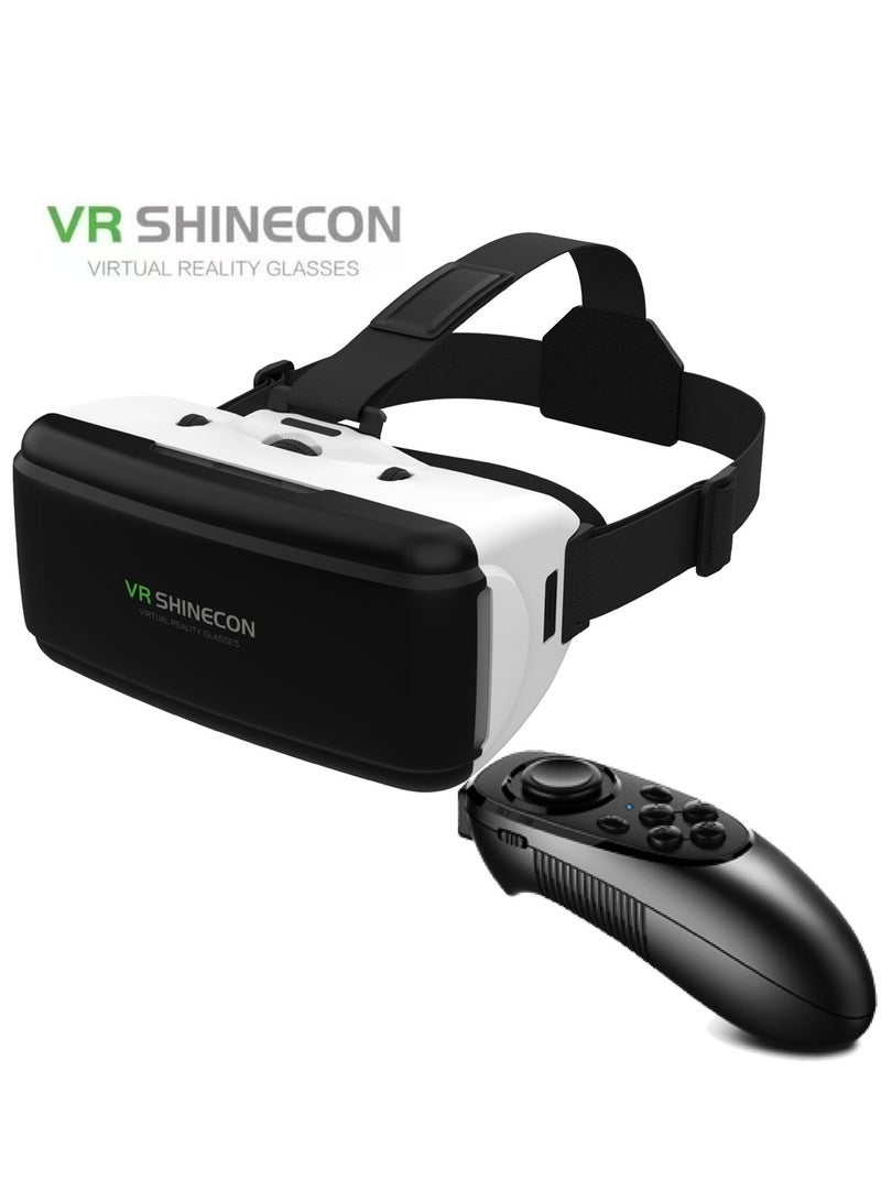 VR SHINECON Classic VR Goggles VR SHINECON 3D Virtual Reality Glasses +Controller VR Glasses for TV, Movies & Video Games Compatible with iOS & Android Smartphone within 4.7-6.1inch Screen Phone, Blu-Ray Lenses Eye Protected, Soft & Comfortable Adjustable Distance, IMAX Giant Screen/Panoramic Roaming/ Immersive Games - Image 1